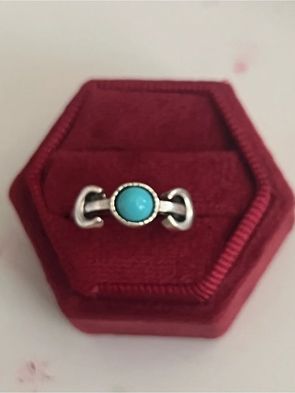 Stainless Steel Silver Bohemian Design Faux Turquoise Statement Ring Size 7